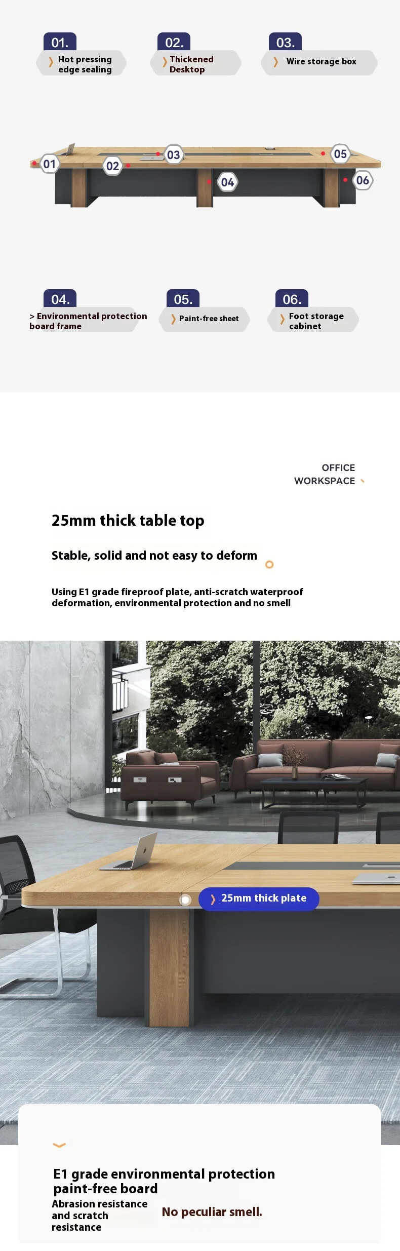 Modern Office Furniture Wood Panel Desk Set & Conference Room Boardroom Meeting Table with Chairs