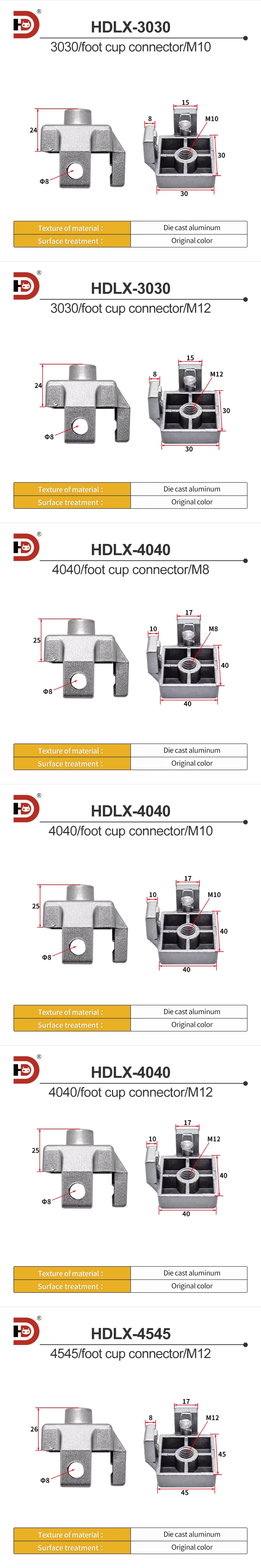 Aluminum Profile Accessories 30/40/45 Aluminum Profile Foot Cup Connector Foot Fixing Seat Connection Block M8 M10 M12 factory