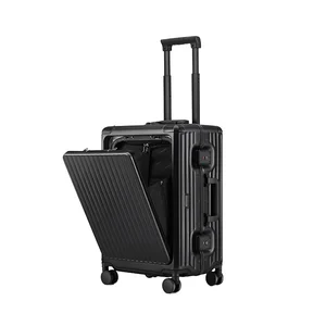 custom logo High-end Fashionable Front Opening Aluminum Frame Strong Durable 4 Spinner Wheels Business Luggage Reinforced Large Capacity