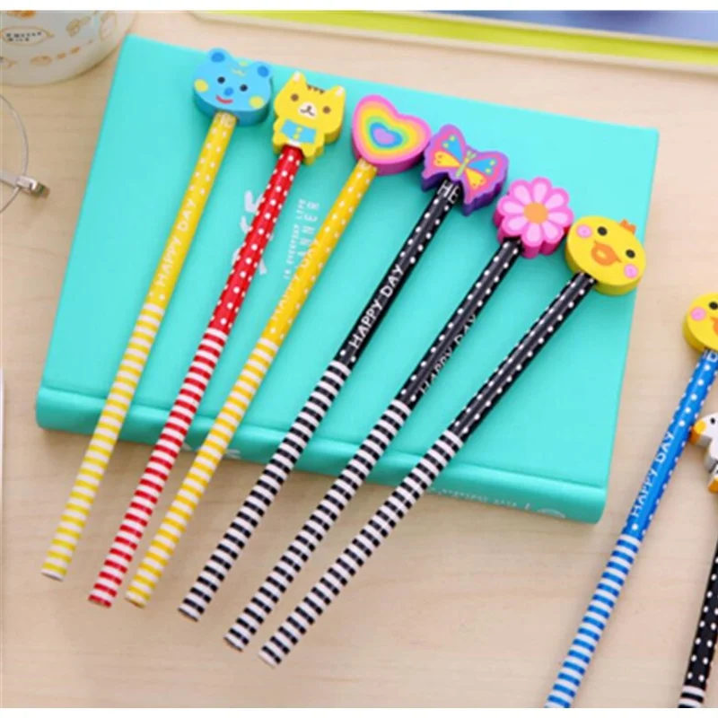 Cute And Colorful Hb Pencil With Cartoon Rubber Eraser Beautiful Pencils -  Buy Wood Graphite Pencil For Children Assorted Designs And Colours,Pencils  For Children School Supplies Garden Party Reward Gift Random Mixed
