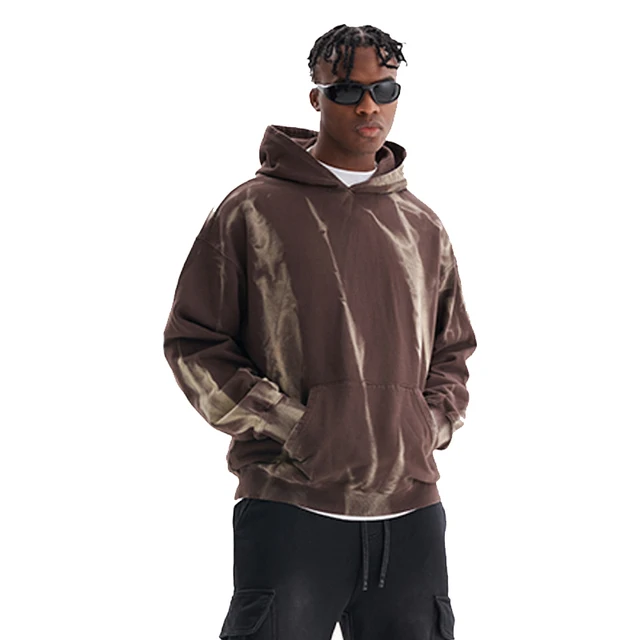 American Retro Fashion Tie Dye Gradient Hoodie, High-quality Hooded Heavyweight 100% Cotton Men's Pullover Hoodie