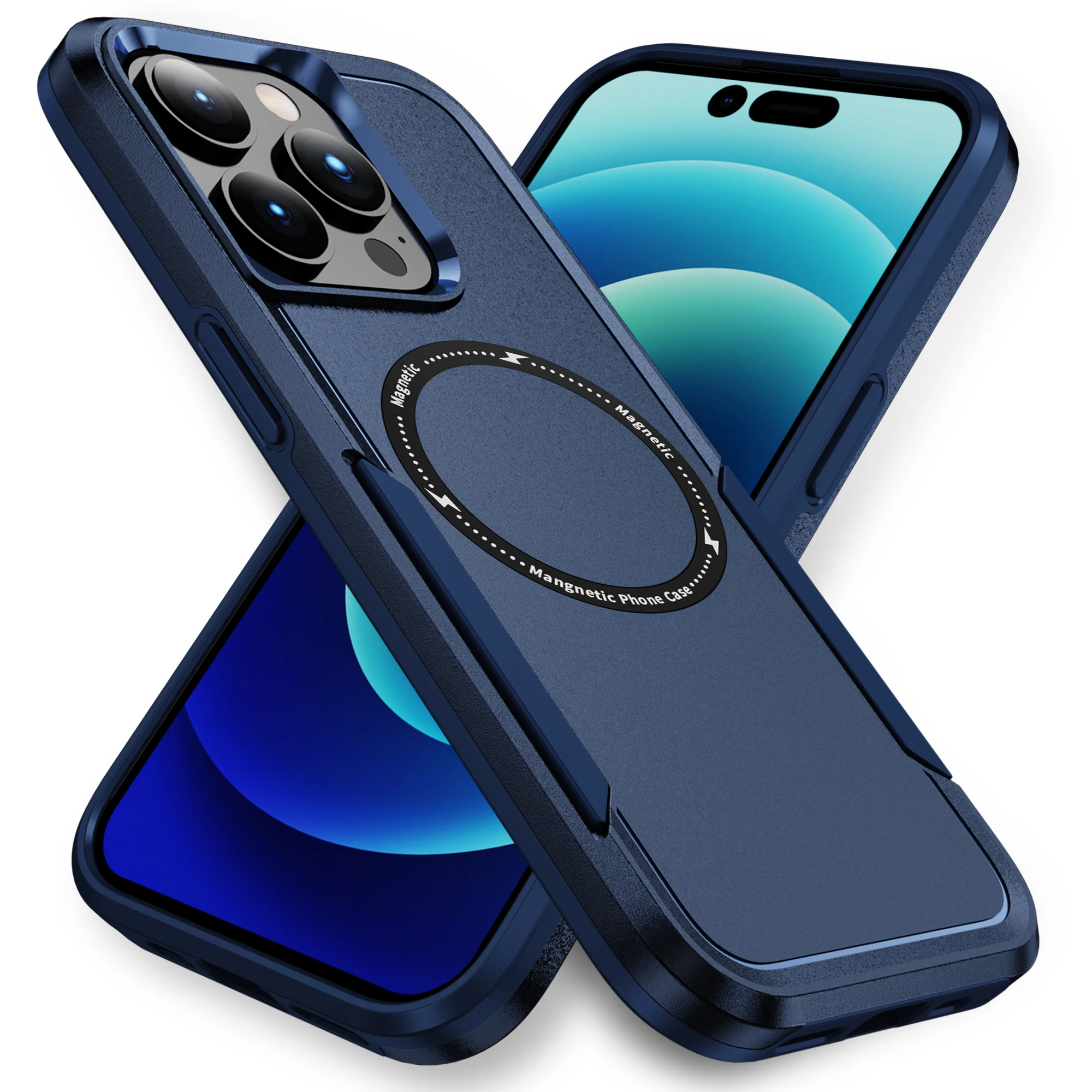 2-in-1 Wireless Charging Magnetic Hybrid Hard PC Case iPhone 14 13 12 11 Pro Max Shockproof TPU Phone Case Also Compatible Oppo