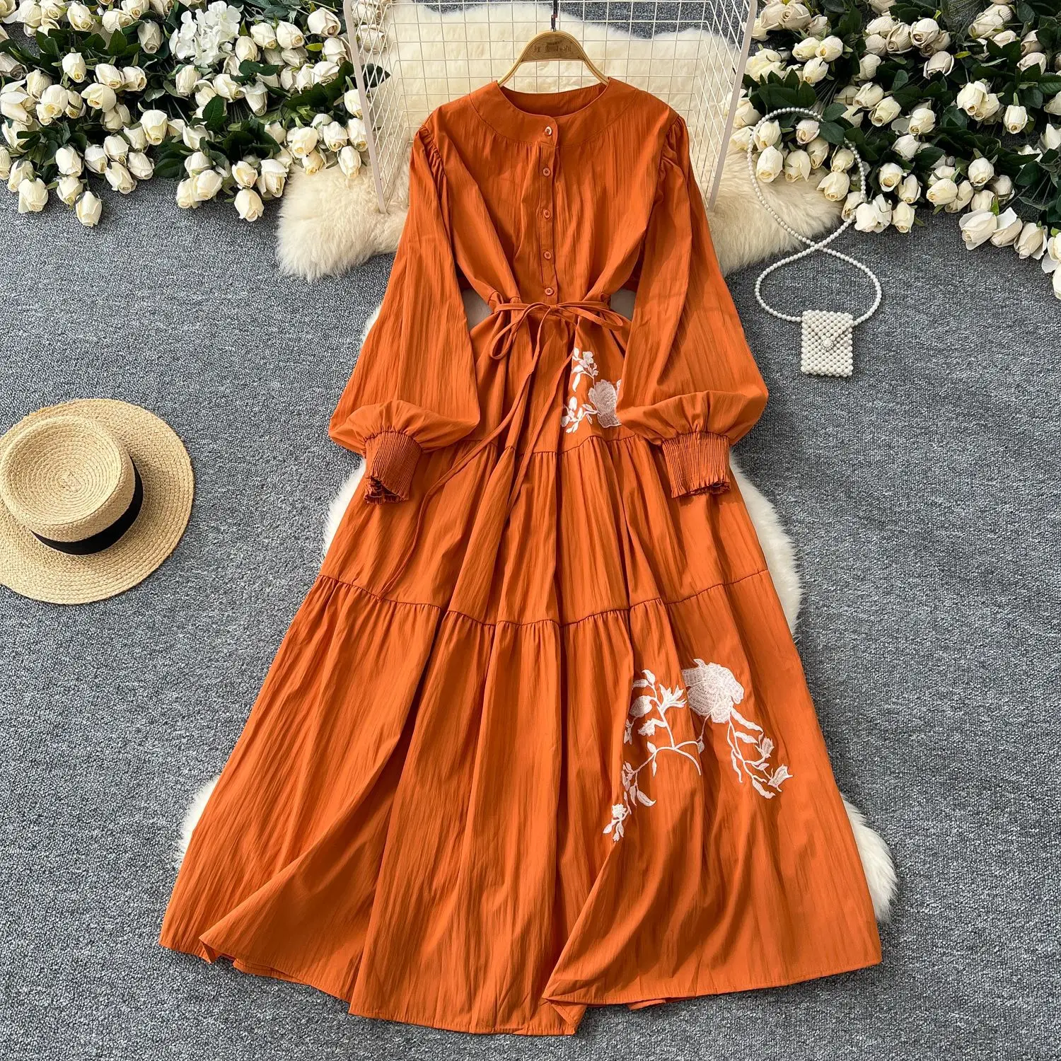 fitted lace wedding dress Stand Collar Melting Lace Up Dress – remulia