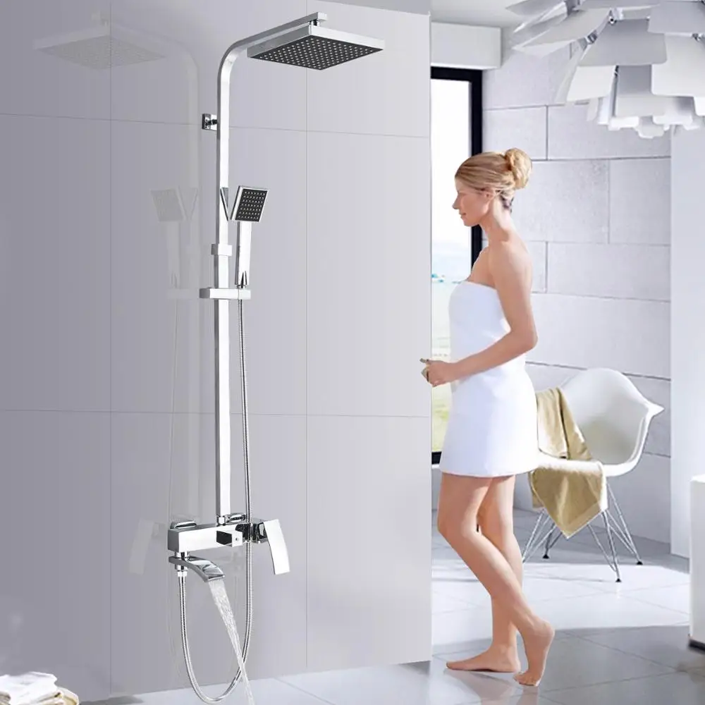 UC Silver Bathroom 8" Rain Shower Faucet Set Hand Shower Wall Mount Mixer Taps 