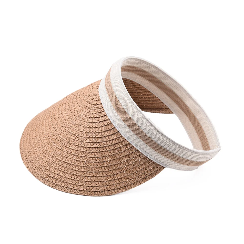 FF482 Custom Striped Solid Color Sun Hat Wide Brim Golf Sports Caps Summer UV Protection Cap Ponytail Visor Straw Hats