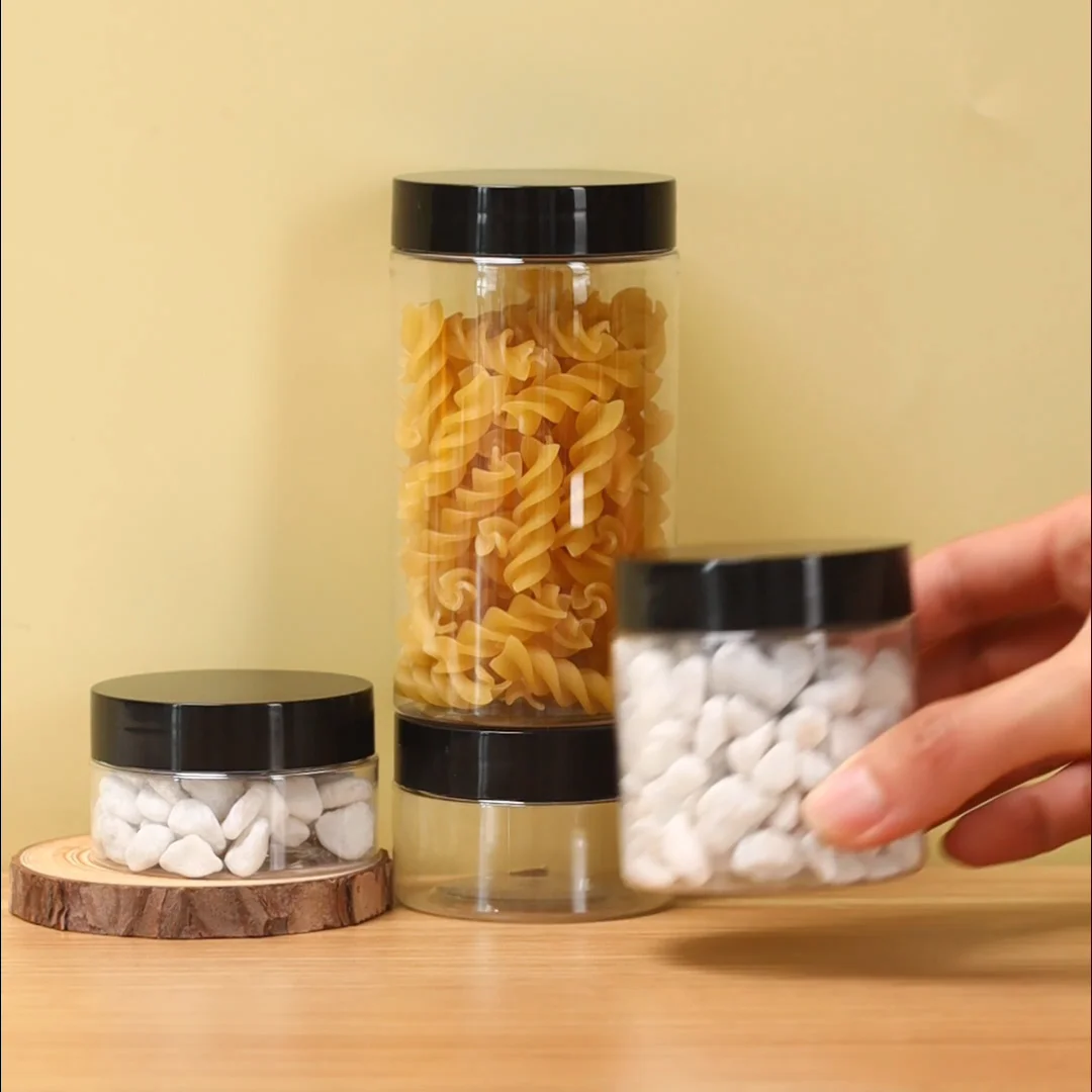 60ml 250ml 300ml 500ml 1000ml Food Grade PET Transparent Round Food Jar  With Air-tight Lid Multi Use Body Cream Home Storage Jar - Buy 60ml 250ml  300ml 500ml 1000ml Food Grade PET