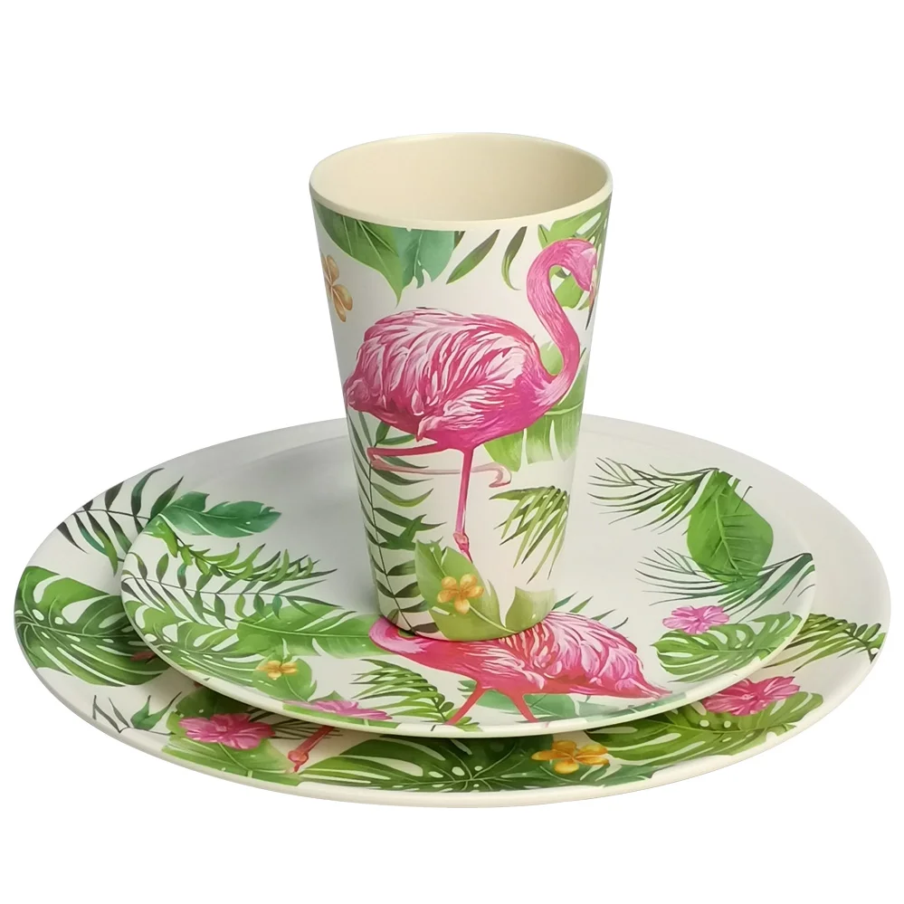 Flamingo Palm Leaf Design Sublimation Logo Bamboo Fiber Melamine Cup Tumbler