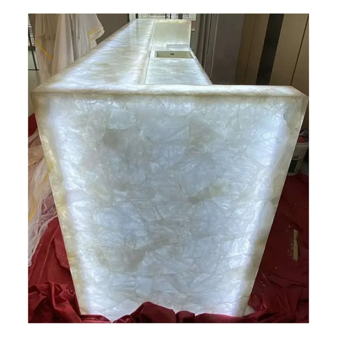 Natural Crystal White Onyx Slab Kitchen Translucent Countertop Interior Design Backlit Led Lighted Crystal White Onyx Countertop