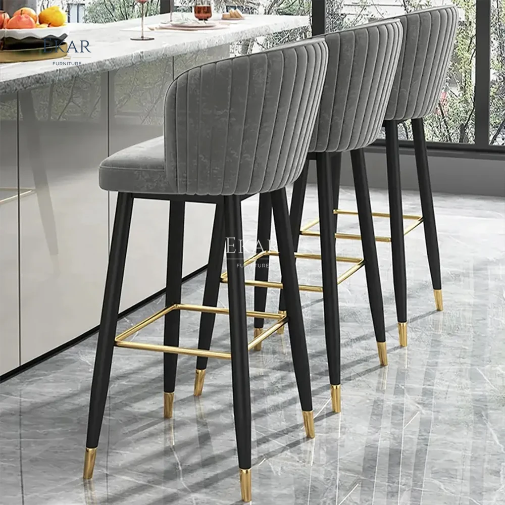 Light Luxury high quality Restaurant Furniture Metal Commercial High Chair Velvet Bar Stool details