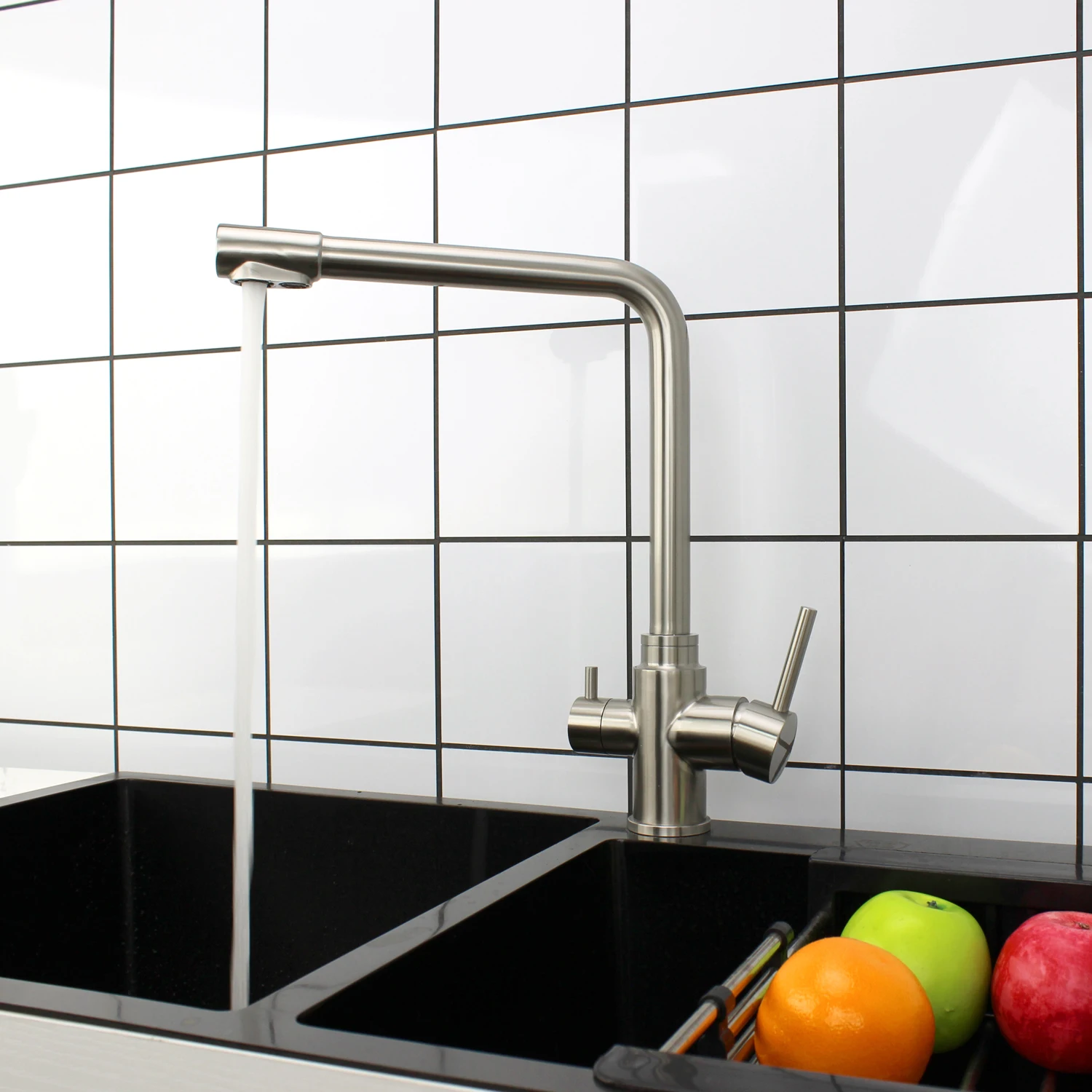 Double Handle 3 Way Stainless Steel Sink Mixer Tap With Reverse Osmosis Mixer Water Filter 3 in 1 Tap
