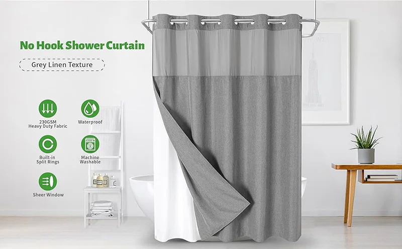 Modern Luxury No Hook Need Western Bath Curtains Waterproof Linen Look