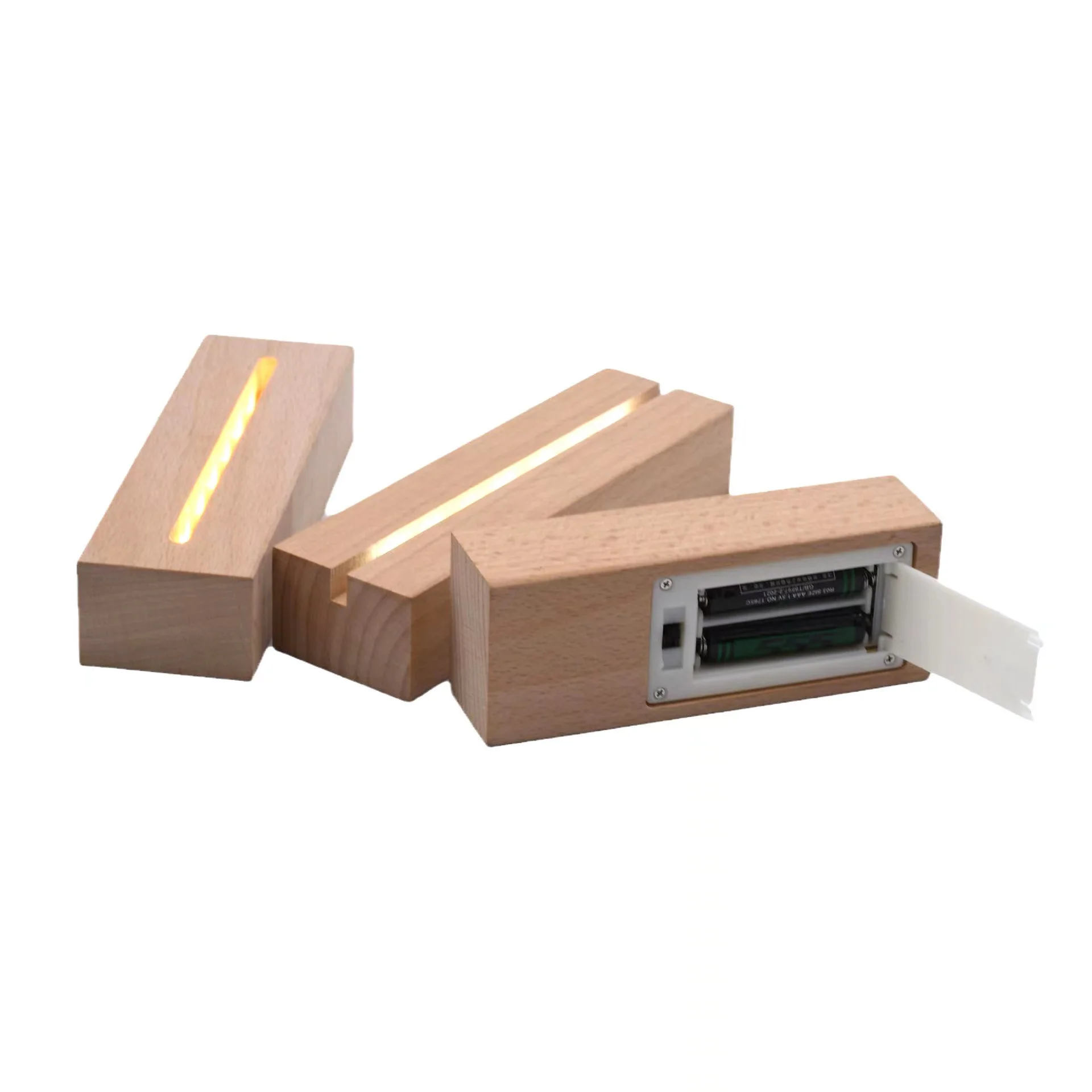 Solid Wood LED Light Base Rectangular Circular Oval Battery Low Voltage Acrylic Panel Creative Lamp Holder