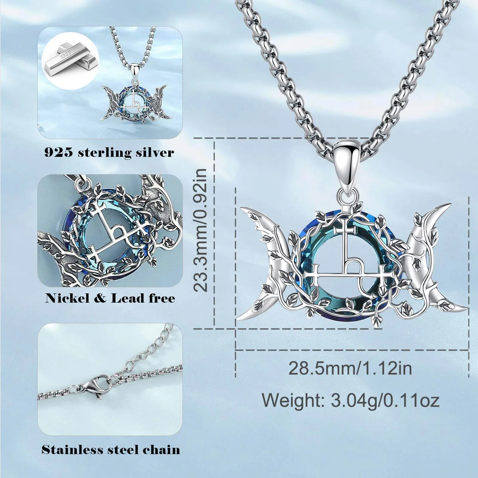 Lilith Collana In Argento Sterling 925 Con Sigillo E Fasi Lunari – Gioiello Ipoallergenico Regalo Per Donna, Con Scatola