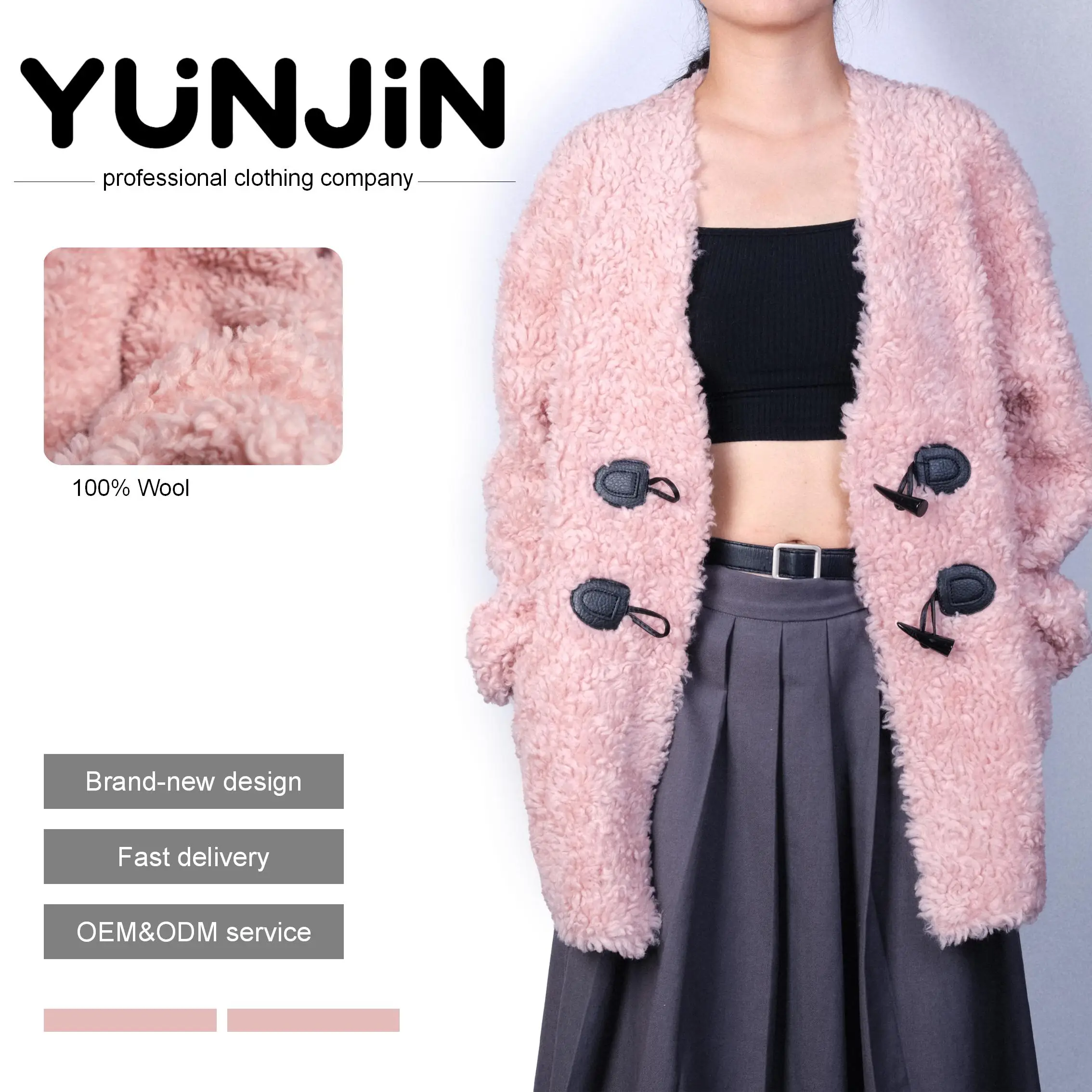 YUNJIN Womens Pink Real Wool Warm Jacket -