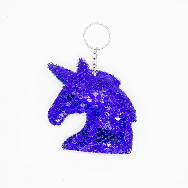 colorful rainbow sequin unicorn keyring glitter