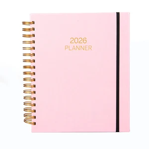 2026-2026 Premium Custom Spiral Leather Planner Hardcover Coil Bound PU Diary Elastic Band Tab Wire-O Binding Organized Planning