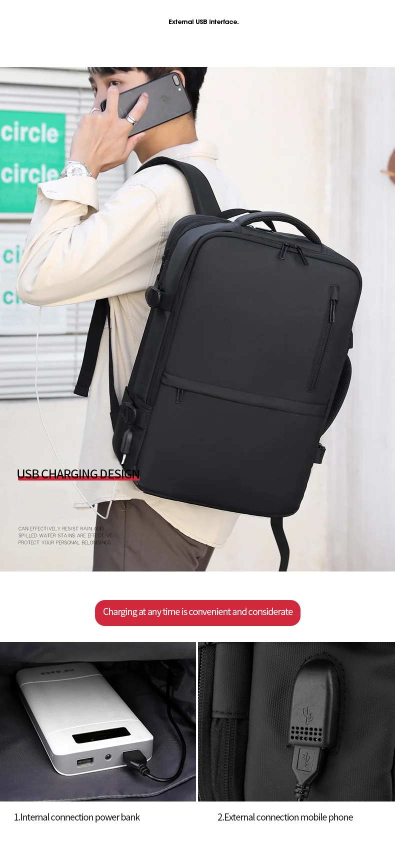 New Bag Laptop Usb Charging Men College School Waterproof Backpack Bag Travel Backpacks for Men