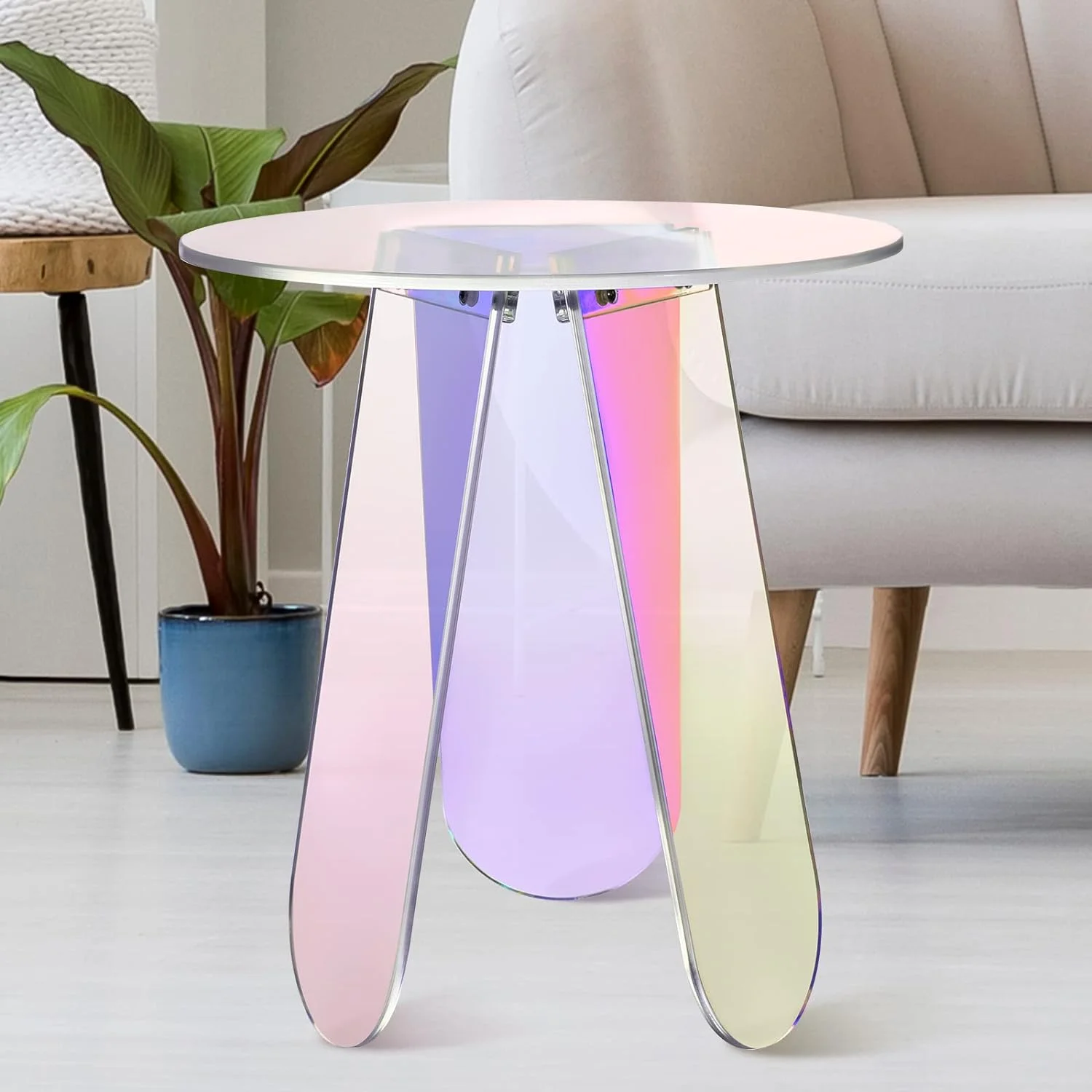 Tavolino rotondo in Cristallo Acrilico con base Onde e Riccioli basso BARRICCO 51x51xh45 cm in metacrilato 100% riciclabile colore Arancio satinato | Emporium | : tavolini da salotto