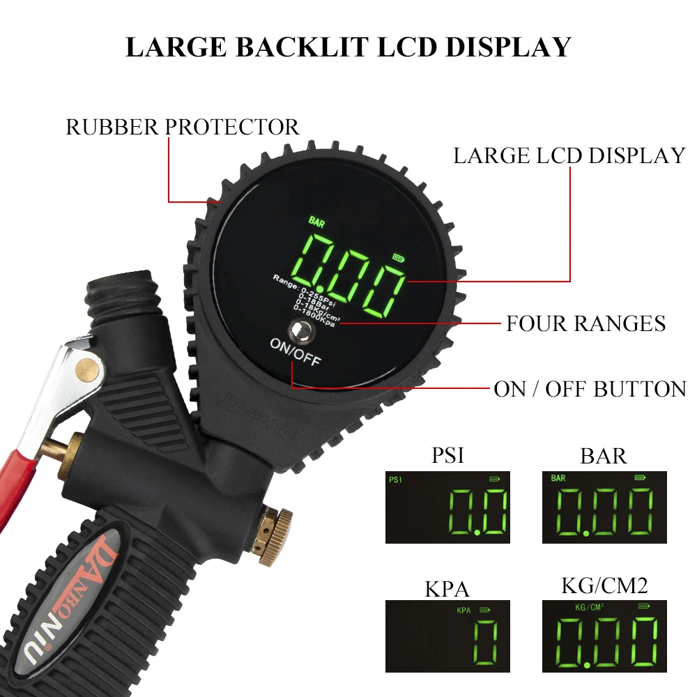Tg01a Heavy Duty Tire Pressure Gauge Digital Tire Inflators Gauge With