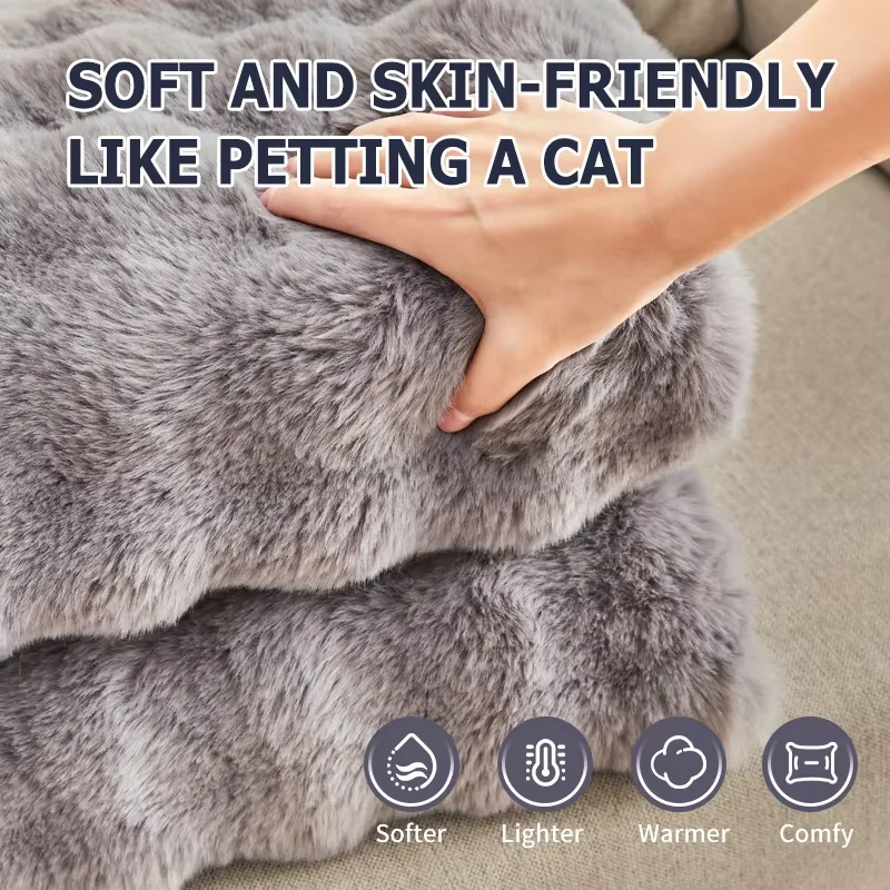 Faux Rabbit Fur Double Snuggle Blanket with Large Bubbles Skin-Friendly Warmth Cover Blanket Sofa Throw Electric Blanket 6