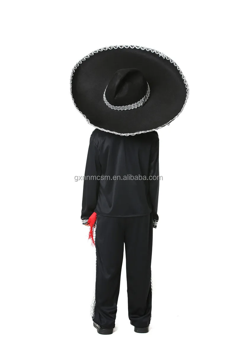 Kids Halloween Cosplay Mexican Carnival Cosplay Party Costumes Mexico  Traditional Festival Day of the Dead Clothing With Hat, image size:800x1200