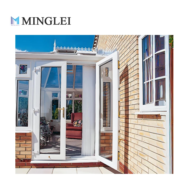 Minglei Thermal Break Front Double Pivot Doors Tempered Glass Lower Track Aluminum 48 Inches Exterior French Casement Doors