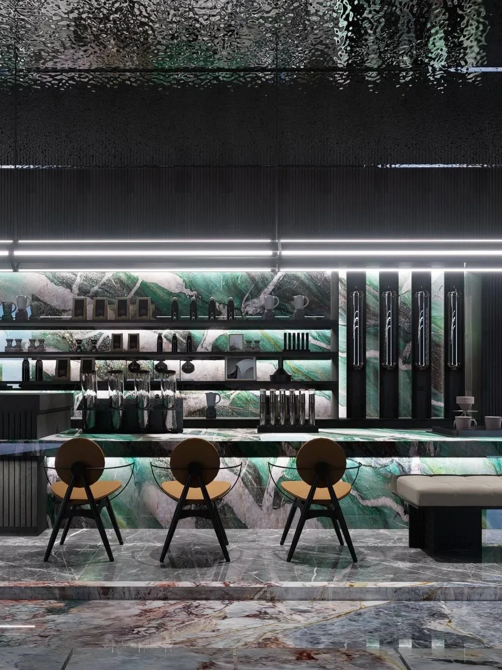 product modern design high quality patagonia green marble slab botanic wave quartzite for villa bar hotel interior stone wall decoration-3