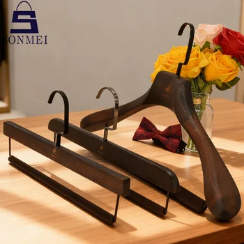 High-End Wide Shoulder Custom Flocking Bar Luxury Beech Wooden Hangers