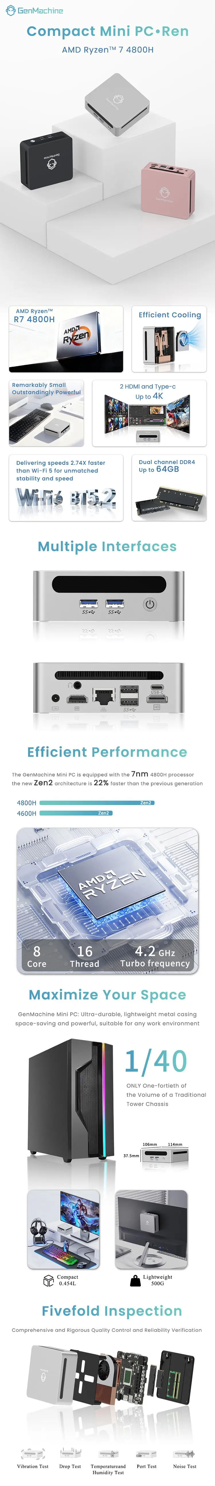 Genmachine Mini PC with AMD Ryzen 7 4700U - Win 11 Gaming