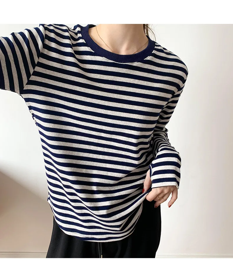 Best Price Round Neck Casual 100% cotton Custom Printed Knitted Long Sleeve Loose Top for Women's Shirts