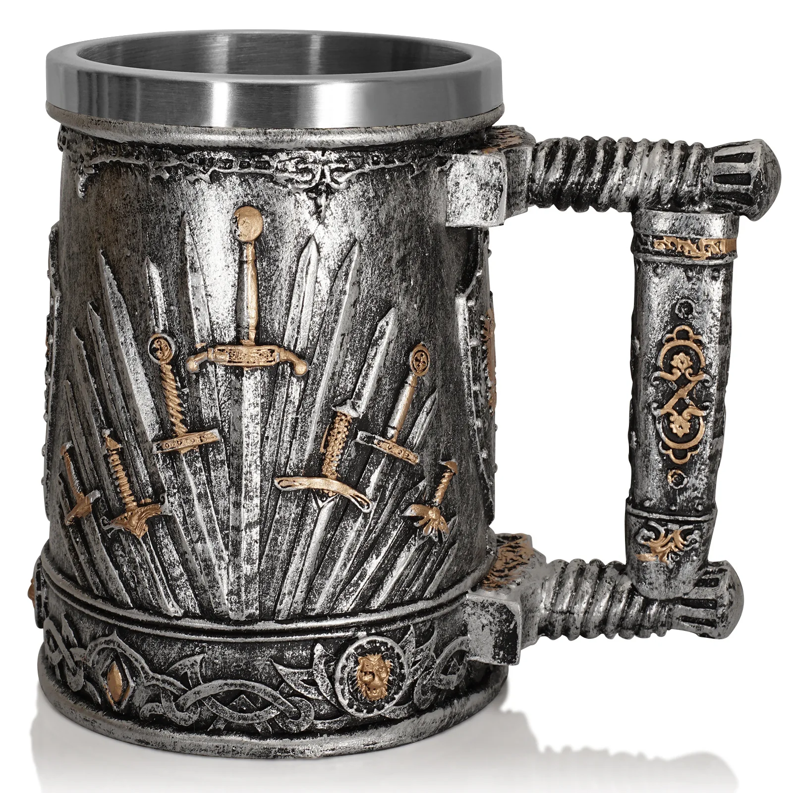 GuoShuang Wikinger-Schiff Bierkrug – 600 Ml, Handbemalt Mit Edelstahleinsatz Für Kaffee, Tee Oder Bier