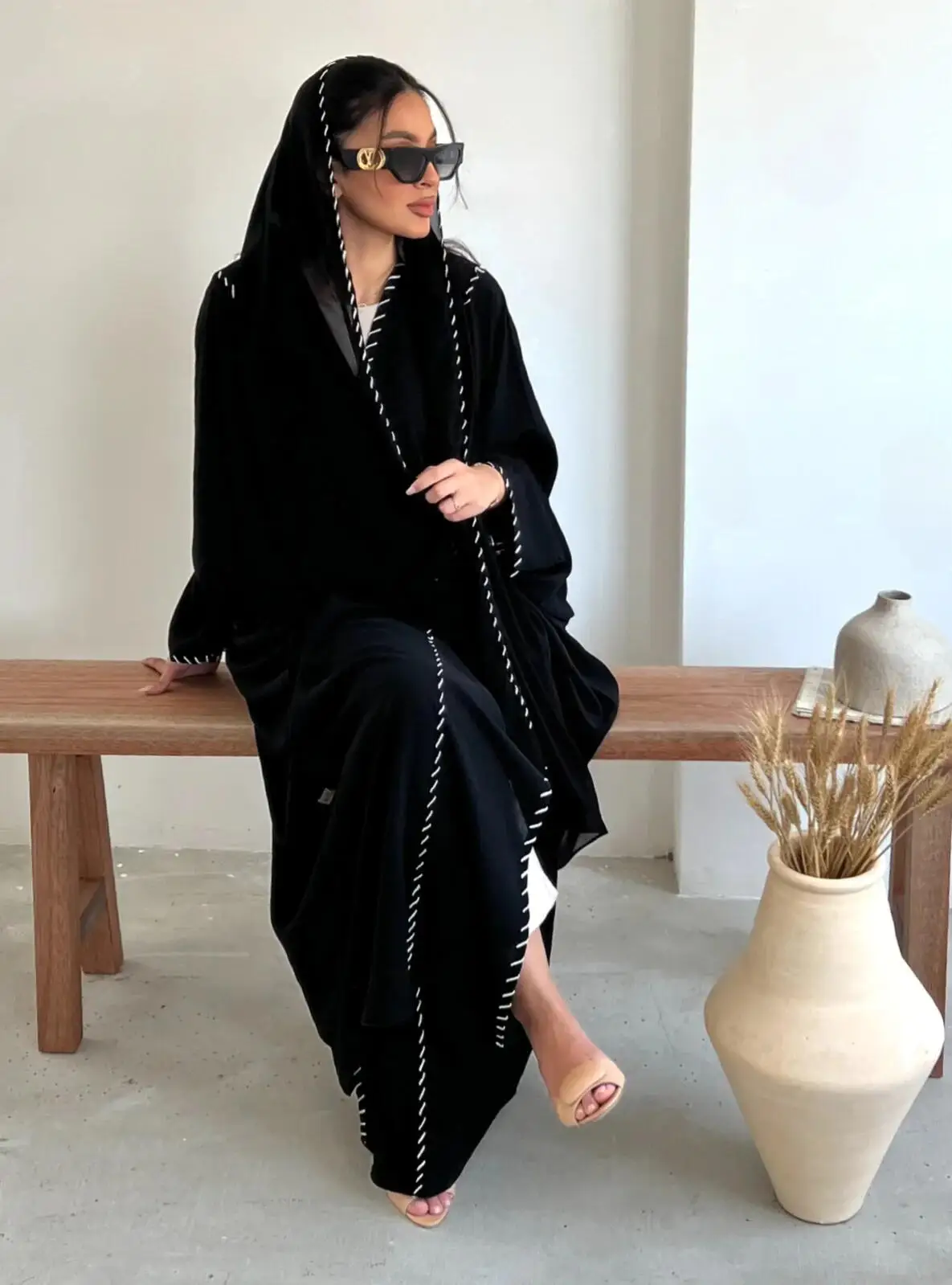 Modeste Ensembles Robe Musulmane Pour Femmes Crepe Black Abaya De Luxe ...