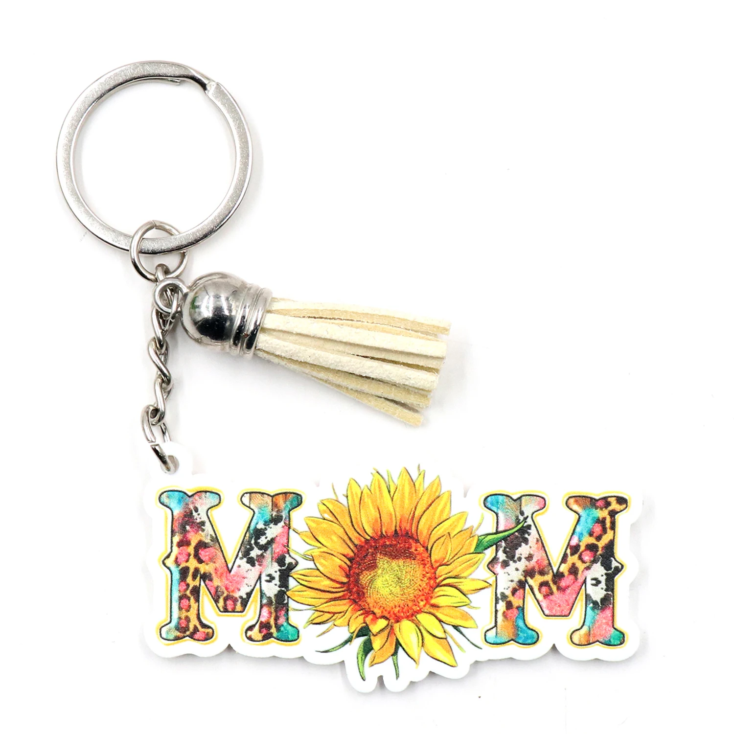 KH1310 2024 New Acrylic Sunflower Keychain Mom's Mother's Day Gift with UV Printing Stainless Steel Metal Type