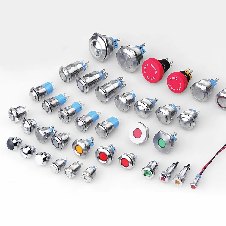 16Mm Double Led Push Button 19 Mm Flat Stainless Steel Button With Ring Coloured Illuminated and Screw Contacts Waterproof Led P