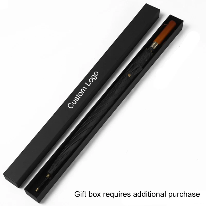 Деловой Подарок черный резиновый зонтик для гольфа эпонж прямая деревянная ручка с логотипом на