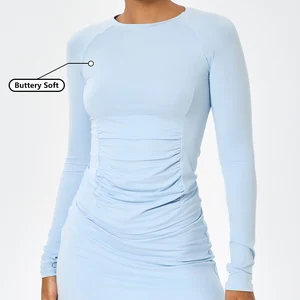 Women's High Quality Quick Dry Workout Activewear Tight Yoga Top Soft Outdoors Slim T Shirt for Running Ruched Long-Sleeve Top