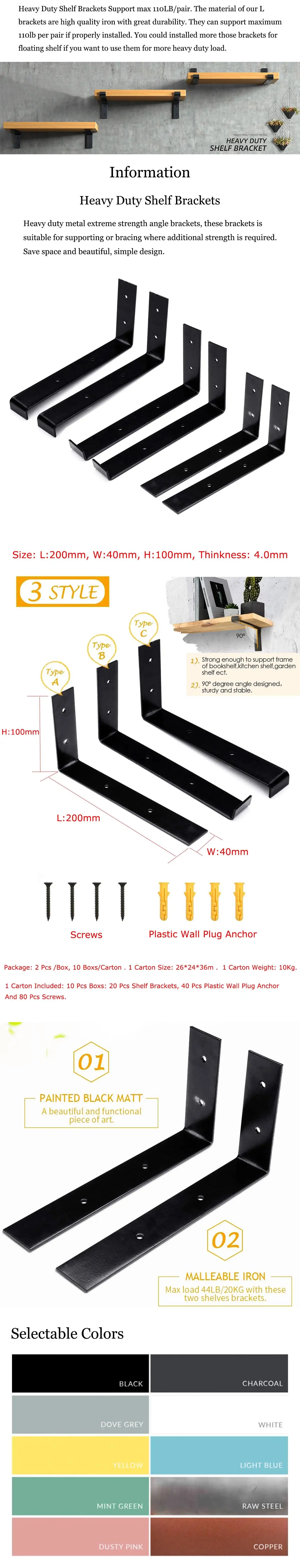 12inch Black Metal Shelf Brackets,Heavy Duty J Bracket With Lip For