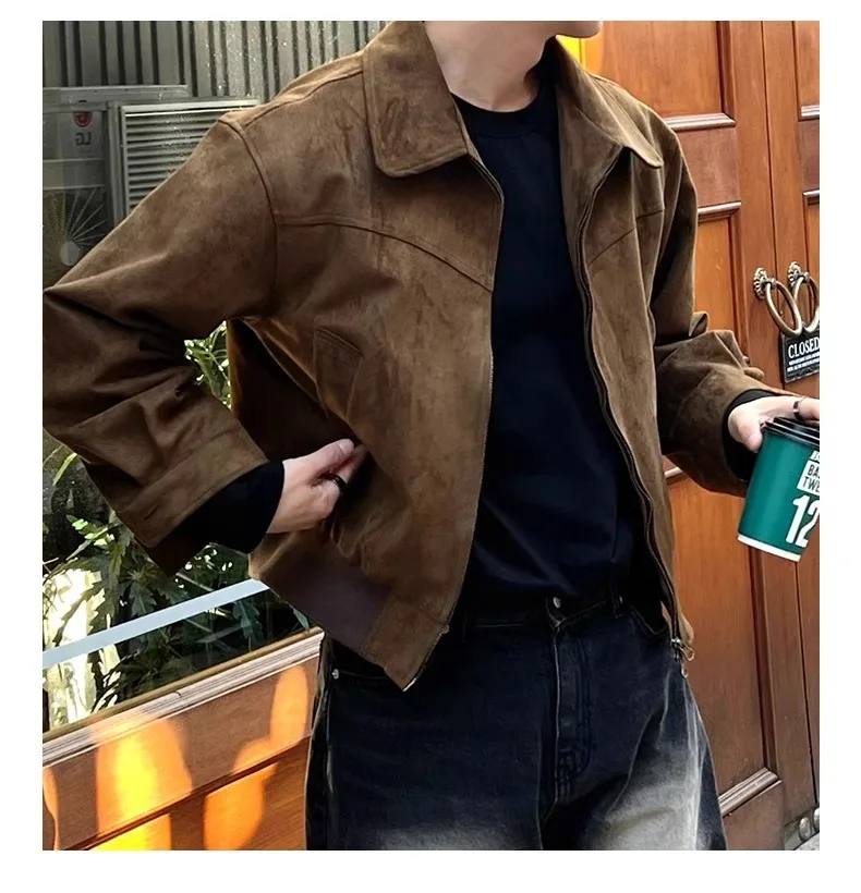 Melard Outfit American Retro Brown Jacket Men Spring Autumn Vintage Short Streetwear Bomber Jacket factory