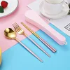 Three-Piece Set Spoon Fork Chopsticks-Pink Gold