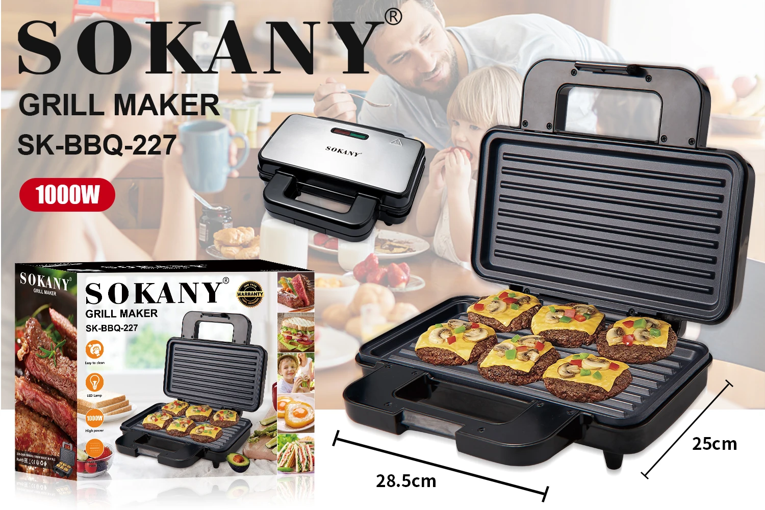 Electric Waffle Maker Non-Stick, Timer Thermostat Control