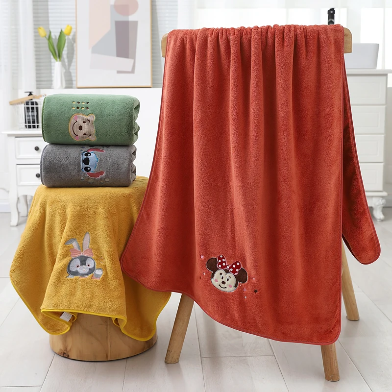 Thickened coral velvet bath towel Cartoon Bath Towel Embroidered Winnie the  Pooh Towel Bath Towel Set