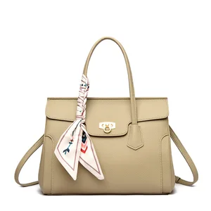 2026 New Luxury PU Leather Tote Bag for Women Top Handle Satchel with Scarf Decoration