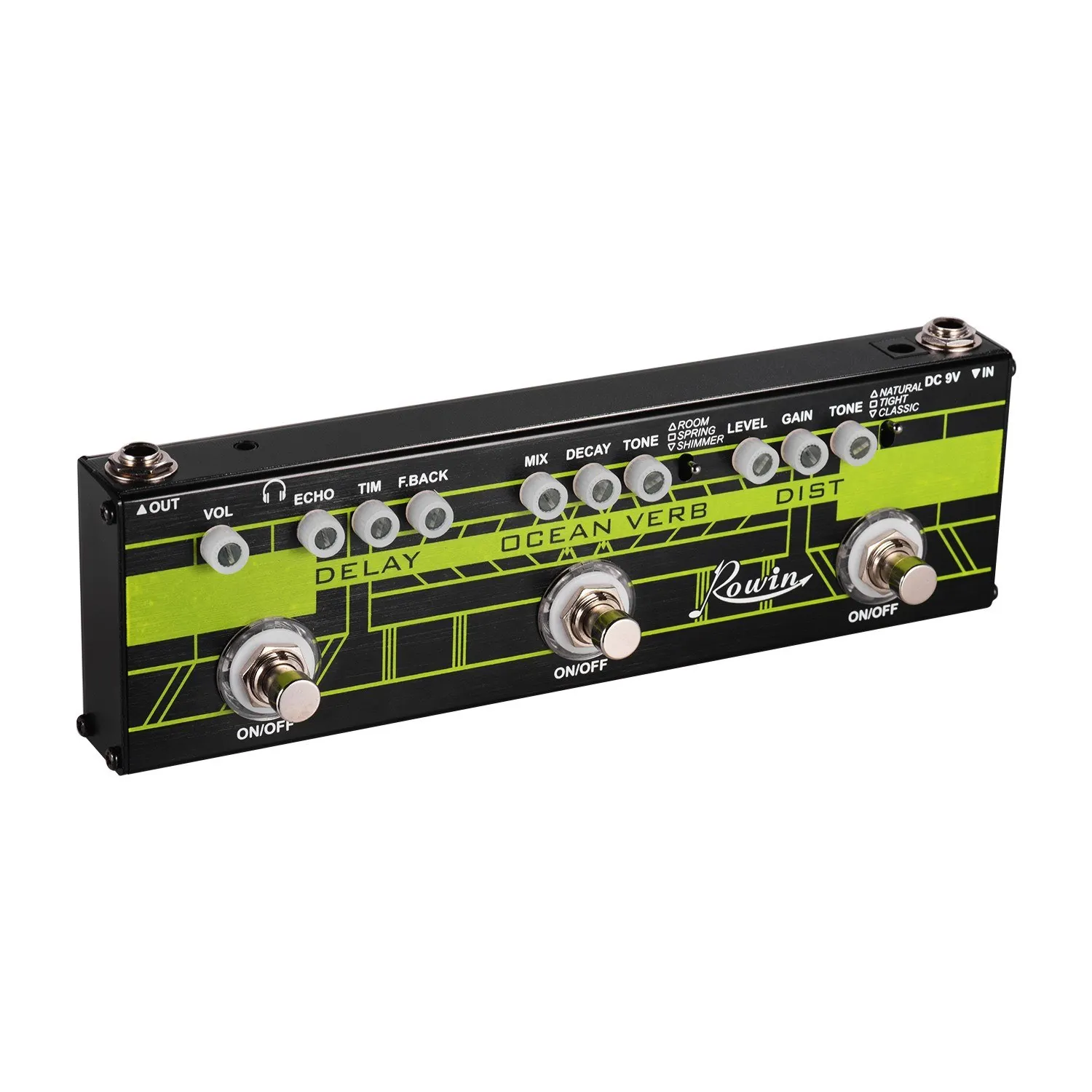 Rowin DAP-1 3-in-1 Guitar Multi Effects Pedal - Delay, Verb