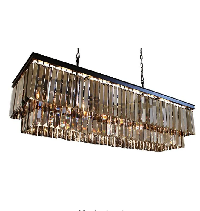 30-inch Smoked Glass Crystal Rectangular Crystal Fringe Prism Chandelier