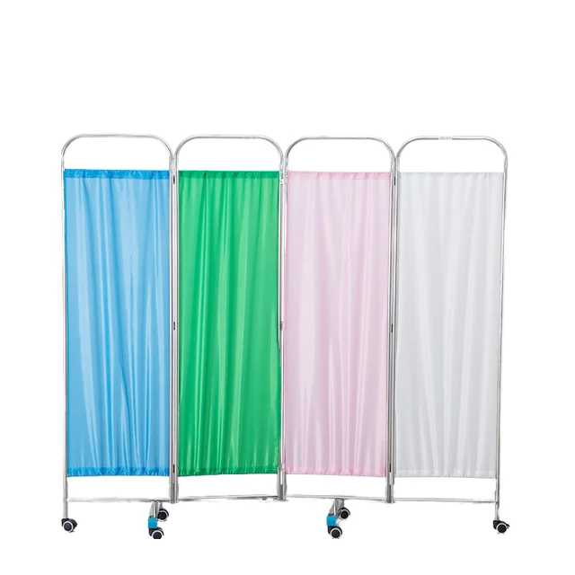 Hot Selling 4-Fold Medical Ward Screen Stainless Steel and Plastic Material Partition Curtain for Hospital and Clinic