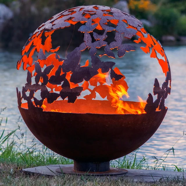 Backyard Wood Burning Fire Pit Sphere with Custom Pattern, Modern Laser Cut Outdoor Metal Fire Pit Sphere for Outdoor Decoration