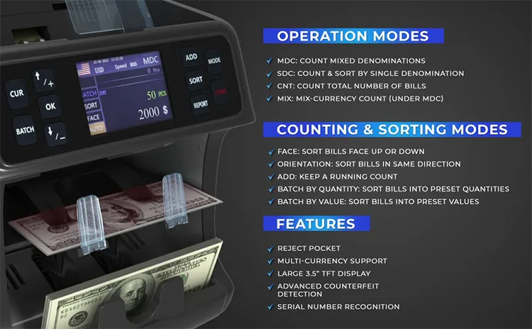 Counter Computer For Pay Professional Banknote Counter Top Loading Dual Cis Money Detector Mix ...