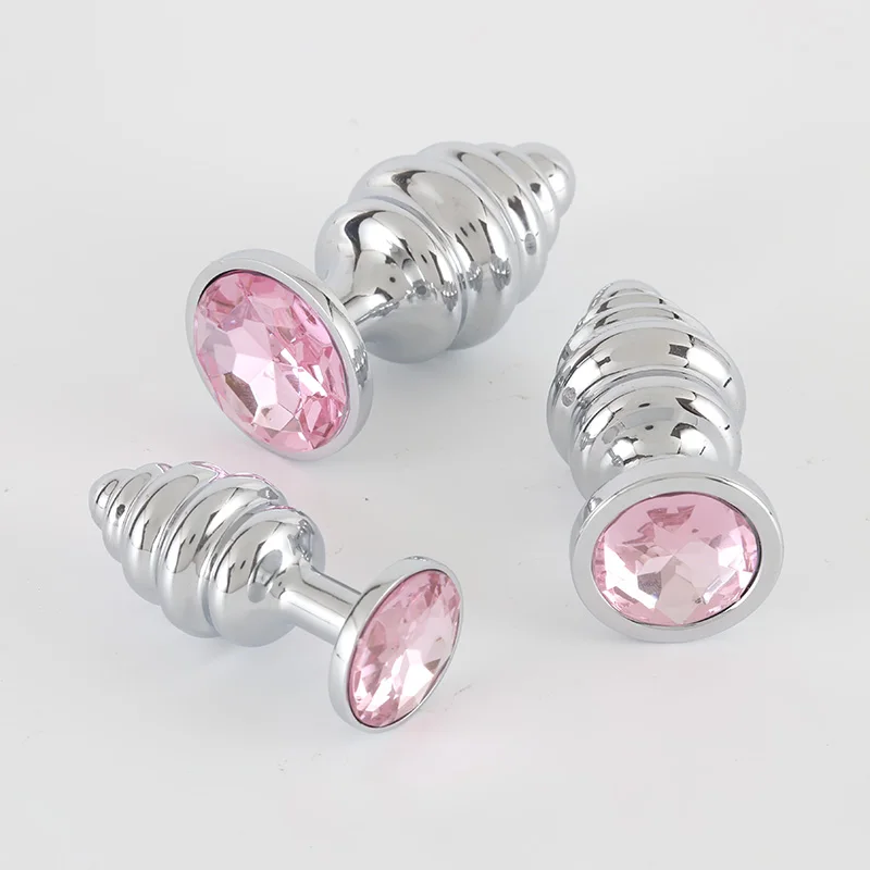 Spiral Shaped 3 Pieces Ribbed Jeweled Anal Training Set Crystal Metal  Thread Butt Plug Anal Plug for 18+ Women Men Anal Dilation