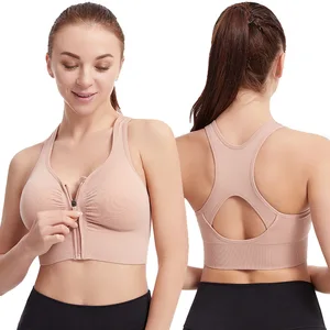 New Design Plus Size Push-Up Seamless Breathable High Support Yoga Sports Bra with Removable Pads Shockproof Front Zipper