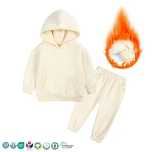 Solid Pattern Cotton Girls Clothing Sets Custom Logo Sweatpants Hoodie Kids Suits